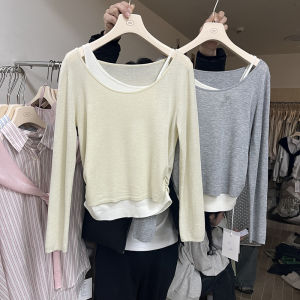 Korean Style Slim Fit Long Sleeve Knitted Base Shirt Womens Thin Top Shoulder Exposure Spring Autumn New Arrival