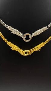 สร้อยคอมังกร18K ไม่ลอกไม่ดำ สร้อยคอใส่จี้ สร้อยสแตนเลสแท้ พร้อมหัวสร้อยมังกร ฝังเพชรCZ