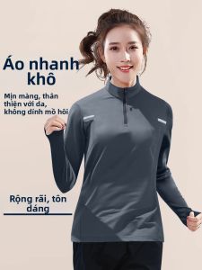 HROLRN | Áo thun chạy bộ nữ dài tay khóa kéo nửa nhanh khô mùa thu