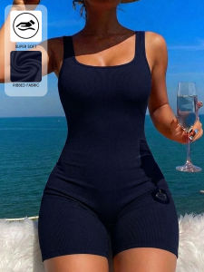 WomenS Square Neck Ribbed Jumpsuits，Womens Sleepwear & Loungewear
