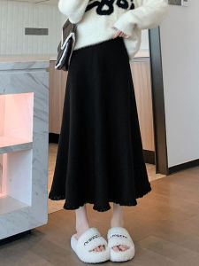 Váy Midi Chữ a Cạp Cao Bằng Vải Len Dày Màu Đen Cho Nữ Mùa Thu Đông Mới Về Váy Midi Chữ a Cỡ Lớn Váy Chữ a