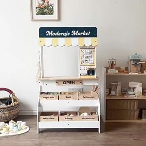 2025kienvy Wooden Childrens Pretend Play Fruit Shop Toy Supermarket Small Shop Card Payment Cashier Shopping