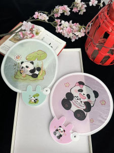Fan Cute Foldable Panda Female Cartoon Mini Cloth Folding Fan Pocket round Fan Children Portable Portable Circular Fan Summer