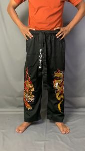 Celana Pakaian Silat Bordir C-35 Motif Naga Macan Harimau Hitam Tebal Ukuran Standart Sampai Jumbo
