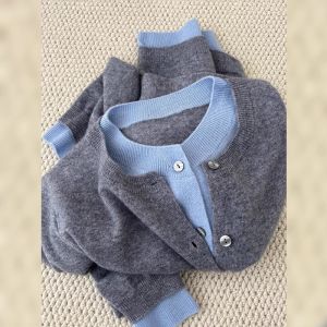 High-End Niche Winter Design Versatile Color-Blocked Patchwork Womens Sweater Jacket
