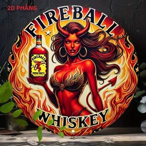 CIFbuy | Bảng Hiệu Kim Loại Nghệ Thuật Pin-Up Cổ Điển - Người Phụ Nữ Quỷ Dữ Với Chai Rượu Whiskey Hình Quả Cầu Lửa Quỷ Tóc Đỏ 1 Món Trang Trí Nhà Cửa Nghệ Thuật Treo Tường