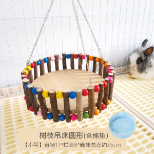 Wooden Swing Bed Hideout House Toy for Pets Rabbits Hamsters Guinea Pigs Stress Relief Entertainment Multi-Function Natural Style