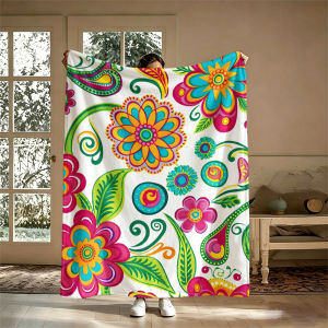 Potdemiel | Colorful Mandala Flowers Flannel Blanket Soft Warm Christmas Halloween Blanket for Lightweight Cozy Room Home Decor Gifts