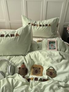  Style Cartoon Towel Embroidery Bedding Set Dormitory Washed Cotton Three-Piece Sheet Set Double Color Block Four-Piece Quilt Cover