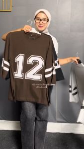 Atasan Oversize Baseball Lengan 7/8 / Kaos Jumbo Sporty / Kaos Vintage Wanita