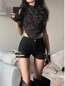 กางเกงขาสั้นเอวสูงสไตล์ปUNK สำหรับผู้หญิง กางเกงยีนส์ทรงสลิมฟิต ทรงเข้ารูป ทรงหลวม ทรงเข้ารูป ทรงเข้ารูป