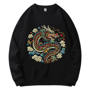 Dragon Year Limited Edition Trendy Brand Mens Hoodie Retro Large Size Youthful Top round Neck Composite Fabric Cotton Polyester