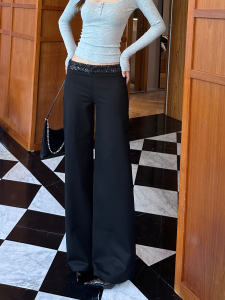 กางเกงขายาวทรงตรงลำลองฤดูใบไม้ร่วง/ฤดูหนาวสำหรับผู้หญิง กางเกงขายาวทรงสลิมฟิตเอวต่ำ กระโปรงยาวคลุมเข่า ดีไซน์ตัดเย็บแบบผสมผสาน