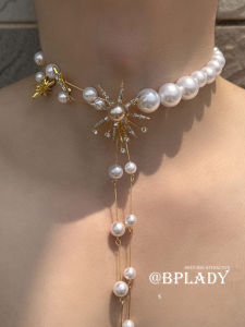 French Vintage Zircon Star Tassel Pearl Splicing Necklace Womens Luxury Small Audience Design High-End Choker Punk Style