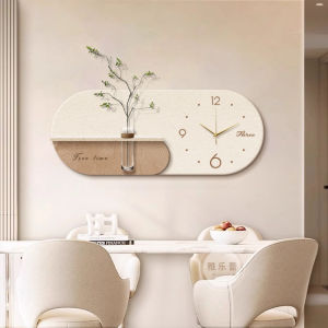 Creamy Style Restaurant Decorative Painting with Clock New 2025 Green Plant High-End Feeling Living Room Background Wall Art