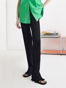 MoCo ฤดูร้อน Drapey ยาว ผ่าชาย กางเกง ผู้หญิงสูง เอว ขาตรง ลำลอง หลวม Fit กางเกงขายาว เรียบหรู ลำลอง แฟชั่น สตรีทแวร์