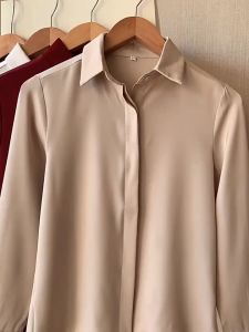 Blouse women baju perempuan kemeja perempuan Chiffon Shirt thick and solid opacitas Womens Long-Sleeved Spring and Autumn Design Sense Niche Korean Style Versatile Professional Hong Kong Style Solid Color Top Temperament