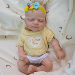 Npk | 30CM Solid Platinum Silicone Reborn Premie Doll Pascale Super Soft Elastic Stretchable Baby in Yellow Sweater 1100G