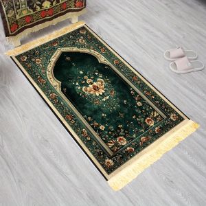 VIKAMA Màu Xanh Đậm Họa Tiết Hoa Thiết Kế Hình Vòm Hồi Giáo Thảm Cầu Nguyện Polyester Di Động Thảm Cho Phòng Ngủ Phòng Khách Du Lịch Hồi Giáo Trang Trí Nhà Cửa