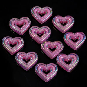 10pcs AB สี Hollow Heart Shape ลูกปัดอะคริลิคโปร่งใส Love Heart ลูกปัดหลวม Spacer ลูกปัดสําหรับเครื่องประดับ DIY ทําพวงกุญแจ
