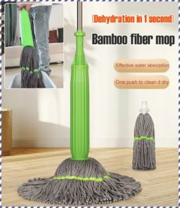 【Ship in 24H】Original💕1set[Self-Twist Water/Hands-free washing]55cm Bamboo Fiber Self Twisting Rotating Mop/Stainless Steel Lazy Mop Artifact One Mop Clean Easy To Remove Stains Without Traces