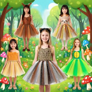 ชุดคอสเพลย์ซาฟารีสำหรับเด็กชุดสำหรับแมวเสือยีราฟ Pakaian Ekor คาดศีรษะชุดทูทูกับสัตว์สิงโตฮาโลวีน