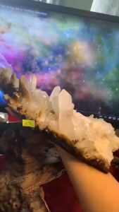 Set đá Thạch Anh trắng Clear Quartz nham thạch Lemurian tự nhiên khủng năng lượng cao kèm đế gỗ khủng mã 19