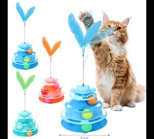 Interactive Cat Toy Tower Kitten Turntable Track Roller Balls Toys With Feather Pets Training Supplies Toy For Cat Tower 2026