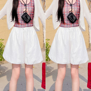 Miiow | Blue Bouffant Short Pants Womens Summer High Waist A-Line Wide Leg Casual Fluffy Slimming Lantern Pants Polyester Fiber