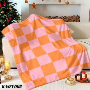 Beast Kingdom | Pink Orange Checkerboard Winter Summer Flannel Blanket Throw Fleece Soft Fuzzy Plush Cozy Fleece Blankets for Sofa Ideal Gifts
