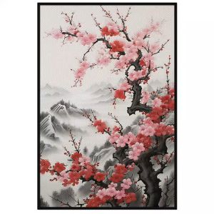 Tranh treo tường dán tường Canvas.Tranh hoa đào thủy mạc CGI-46