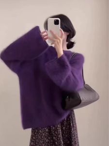 SHAXU | Elegant Casual Purple Water Mink Velvet Soft Loose Knit Sweater