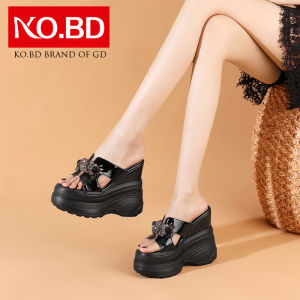 14cm Ultra High Heel Thick Bottom Sandals Women Summer Diamond Slope Heel Slip-On Shoes Inner Heightening Ladies Slippers