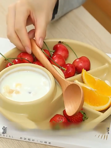 4 Grid Breakfast Plate Divided Portable Picnic Tray Portion Control Tableware Adults Kids Multiple Colors Dinner Plate