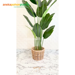 Pohon Artificial Pohon Pisang T180 Latex Pot Dasar Hitam Cover Rotan Medium Hiasan Dekorasi Rumah Cafe Kantor Aesthetic