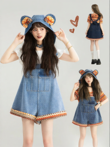 KEIKO | Detachable Hat Jeans Shorts