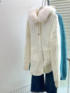 QINGNAER | French Style Youthful Oversized Soft Texture Fleece Hooded Sweater Cardigan