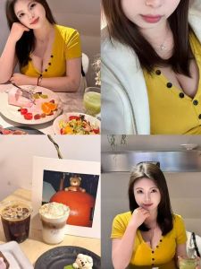 Yellow V-Neck Short Sleeve T-Shirt Womens Summer Slim Fit Base Shirt Small Design Sense Top American Style Inner Wear