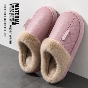 MONLEYTA | Waterproof Cotton Slippers Mens Thick Bottom Warm Anti-slip Indoor Home Shoes Autumn Winter Style Casual Leisure PU Upper