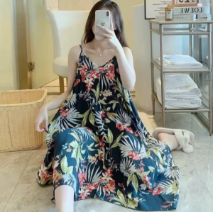 Mookrinstyle • เดรสสายเดี่ยว ผ้าพิมพ์ลาย งานสวยใส่สบาย สาวไซส์ใหญ่ใส่ได้ เดรสสาวอ้วน เดรสไปทะเลสาวอวบ