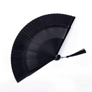 Jiaxun | Vintage Lace Compact Black Bamboo Foldable Fan