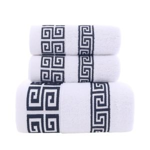 100% Cotton Embroidered Towel Set of 3Hotel Bath Towel 1 Bath Towel 2 Hand Towels Extra Thick Bathroom Towel Blue White Brown