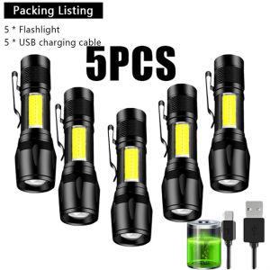 Mini Rechargeable LED Flashlight COB+XPE Portable Torch Camping Lantern Zoomable Focus Light Tactical Flashlight with Pen Clip