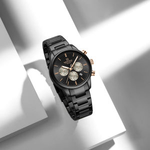 NAVIFORCE นาฬิกาแฟชั่นโครโนกราฟสำหรับผู้ชายนาฬิกาข้อมือจับเวลาจับเวลาจับเวลาสแตนเลสสายเหล็ก3ATM กันน้ำการเคลื่อนไหวควอทซ์มือ NF8076นาฬิกาลำลองของผู้ชาย