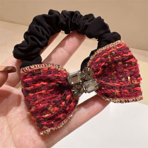 Spring Summer 2025 Wine Red Thickened Tweed Knot Elastic Hair Ties New Year Korean Style Butterfly Knot Hair Bands Fashion Accessories