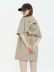 Loose Short Sleeve Womens T-shirt Coffee Milk Color Summer New Style Streetwear Loose Fit Slimming Print Cotton round Neck