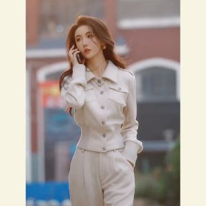 SHANGSHA | Stylish Elegance Office Leisure Suit Pants White