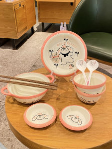 Bát Đựng Cơm Hình Thỏ Dâu Tây Trang Trí Bằng Gốm Sứ Tráng Men Họa Tiết Hoạt Hình Dùng Trong Gia Đình Đồ Dùng Ăn Uống