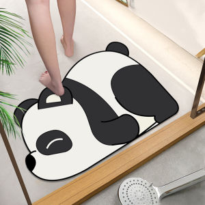 VIKAMA Panda Floor Mat At The Bathroom Entrance Water-Absorbing And Anti-Slip Stepping Door Rug Crystal Velvet Home Decoration