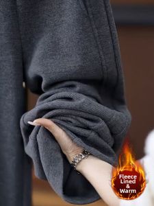 XIANGHOUMINCHU | Fleece Lined Wool Trousers Loose Fit Slimming